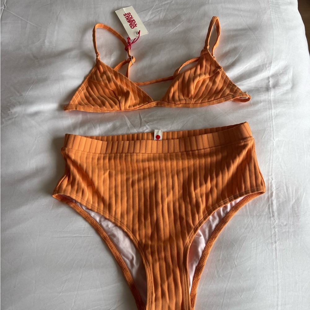 SOLID & STRIPED Orange Ribbed High-Waist Bikini